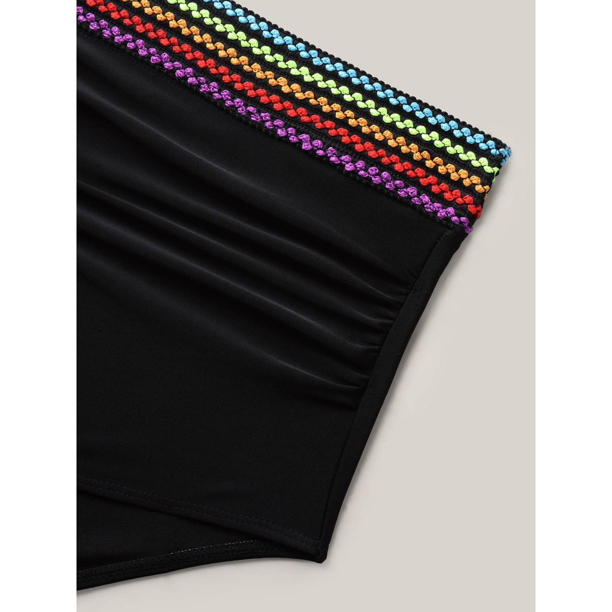 Plus Size Colorful Webbed Tight-Fit Swim Bottoms Women's Swimwear Black Beach Woven ribbon&lace trim High stretch Skinny High Rise Curve Swim Bottoms BloomChic 12/L Product Image