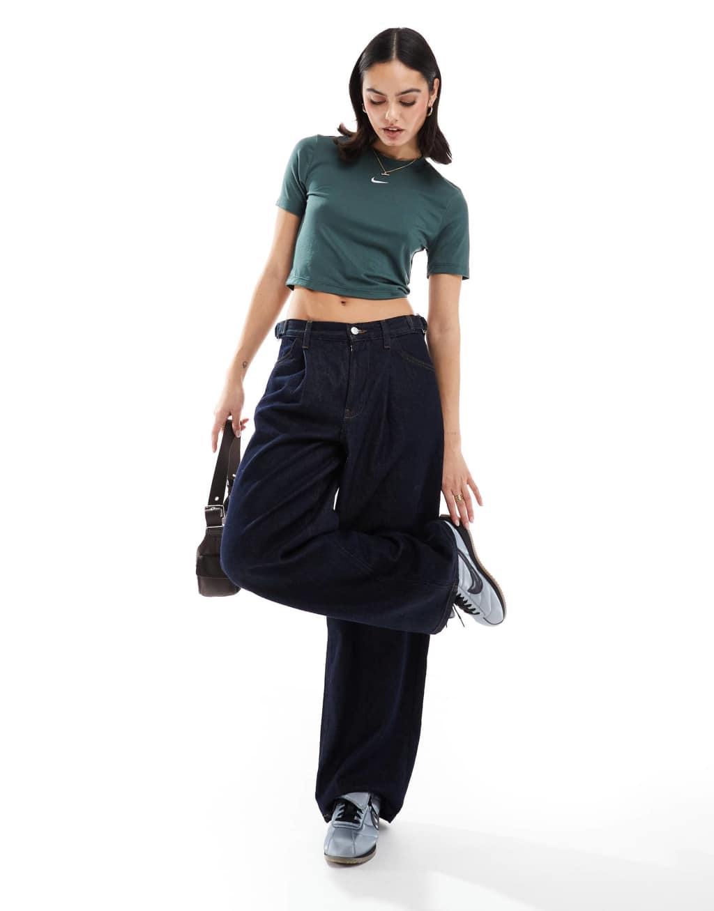 Nike Essential slim cropped t-shirt in dark green Product Image