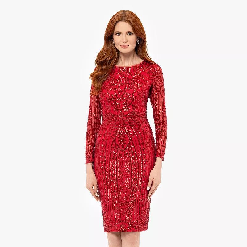 Women's BA Nites Short Sequin Long Sleeve Dress, Size: 8, Red Product Image
