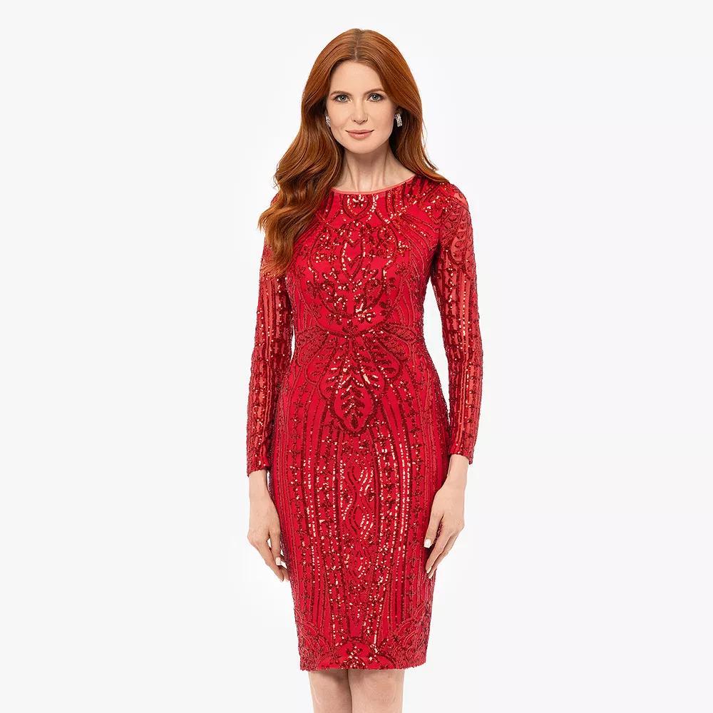 Women's BA Nites Short Sequin Long Sleeve Dress, Size: 8, Red Product Image