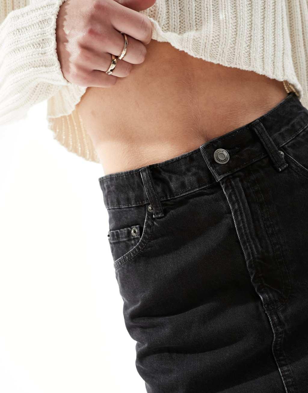 ASOS DESIGN Tall denim high waist mini skirt in black Product Image