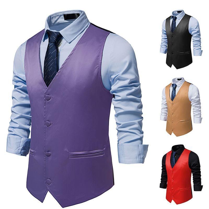 V-Neck Plain Button Vest Product Image