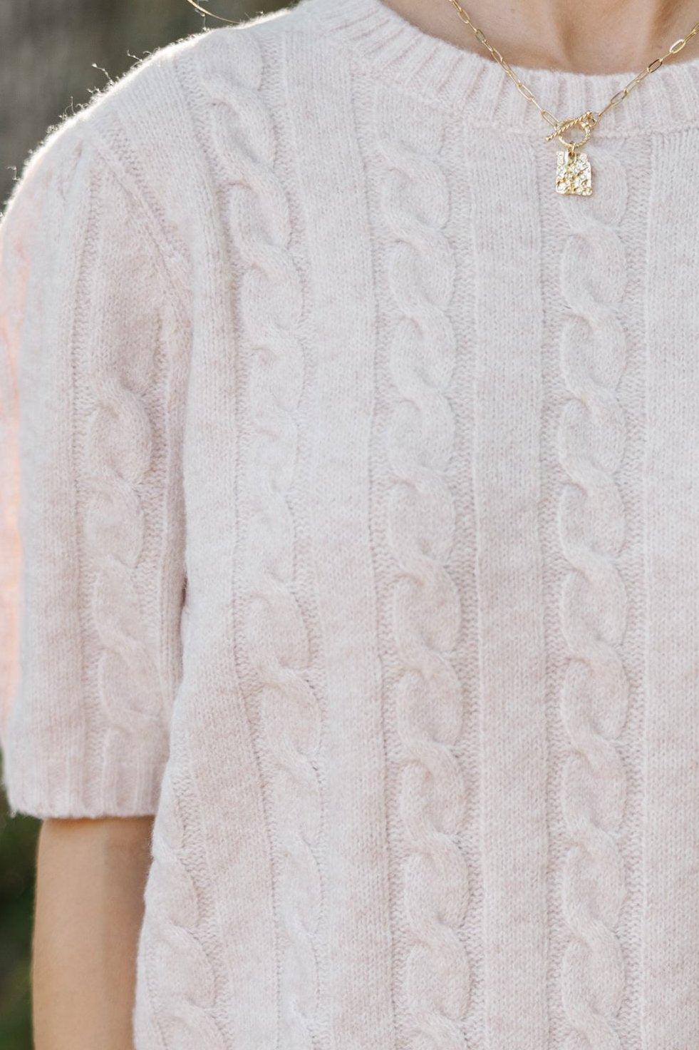 Pinch: Give It  A Try Oatmeal Brown Cable Knit Sweater Female Product Image