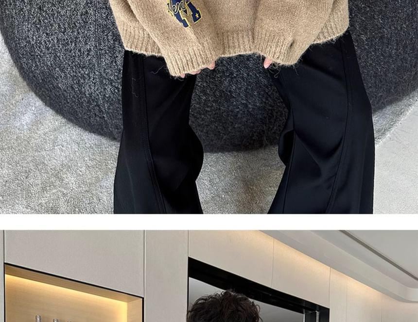 Notch Neck Letter Embroidered Oversized Sweater Product Image