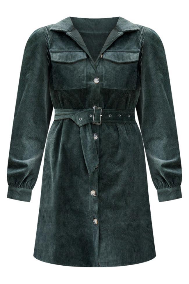 No Expectations Olive Corded Long Sleeve Belted Mini Dress FINAL SALE Product Image