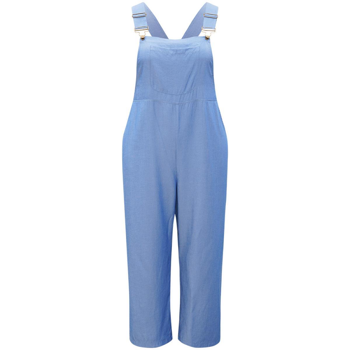 Plus Size Stone Solid Patched Pocket Gathered Overall Jumpsuit Women Casual Sleeveless Spaghetti Strap Dailywear Loose Jumpsuits BloomChic 10/M Product Image