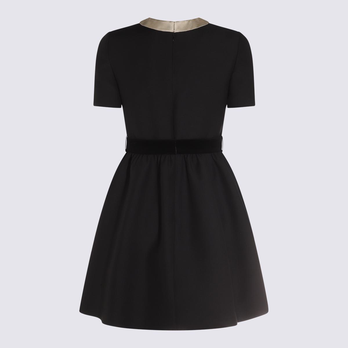 VALENTINO Garavani Black And Ivory Wool-silk Blend Dress In Nero/soft Beige Product Image