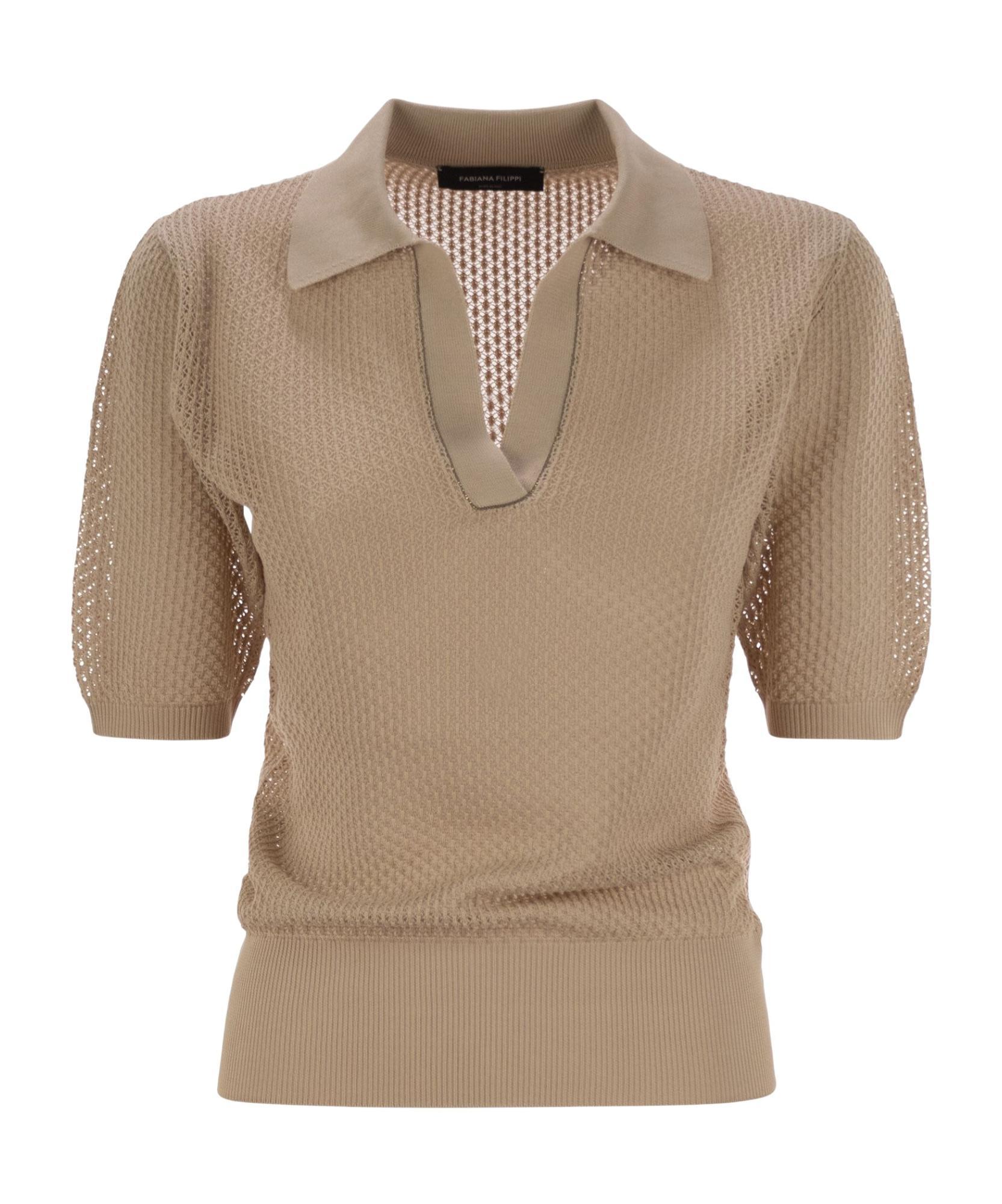 FABIANA FILIPPI Polo Shirt With Diamond Thread In Sand Product Image