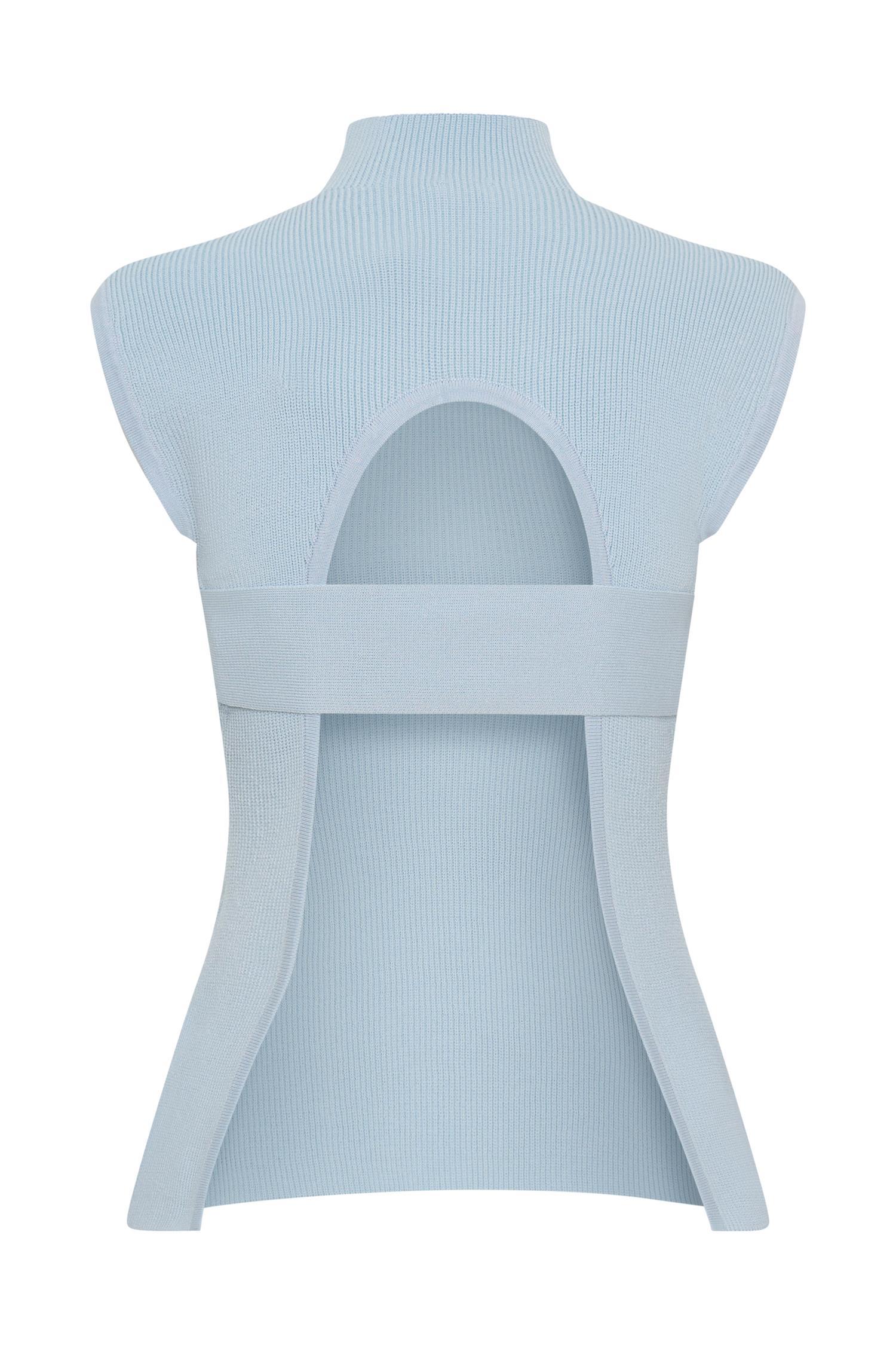 Maxine Knit Open Back Top - Light Blue Product Image