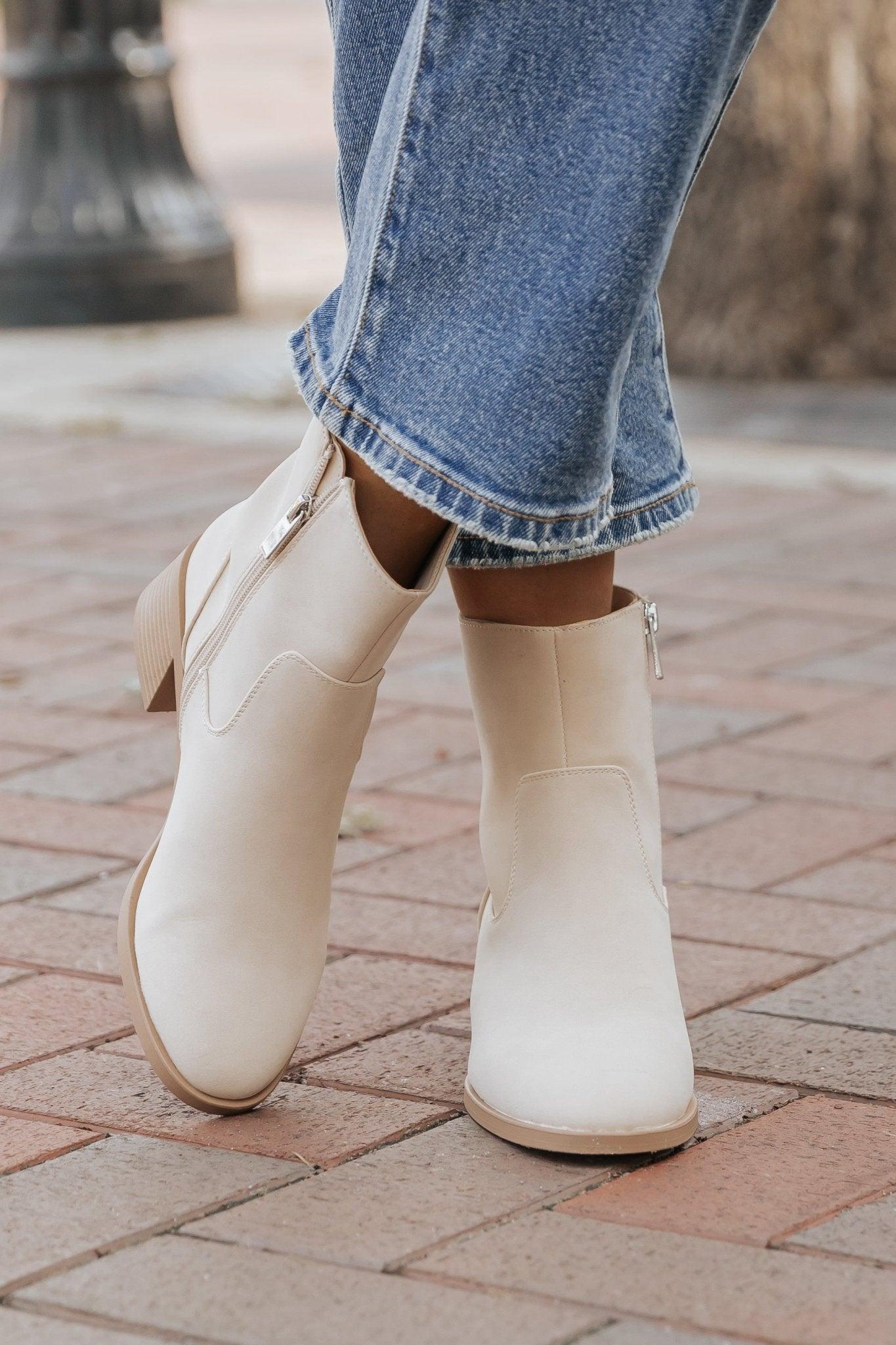 Elena Beige Heeled Booties - FINAL SALE Female Product Image