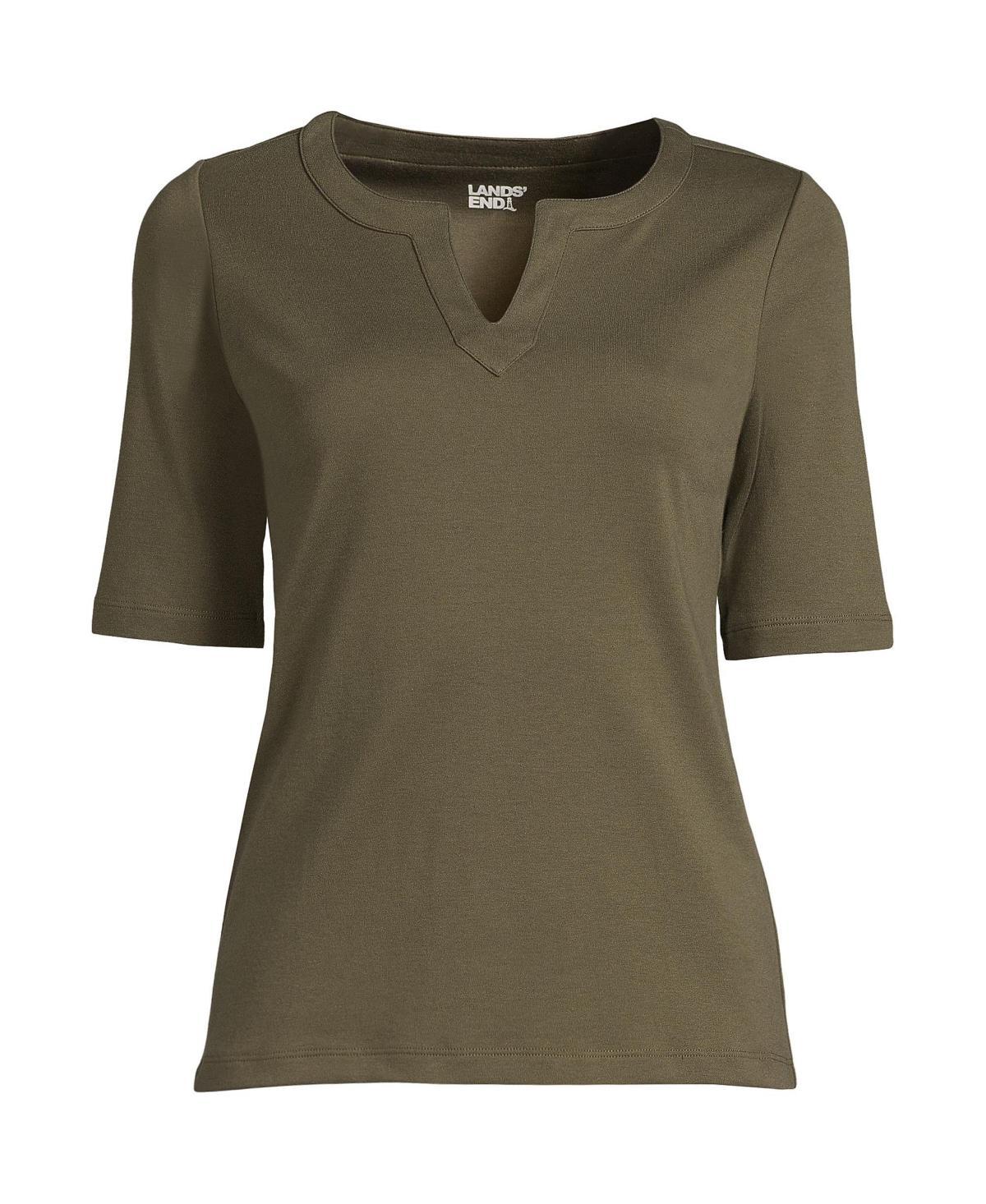 Womens Lands End Modern Half Sleeve Splitneck Top Blue Shadow Product Image