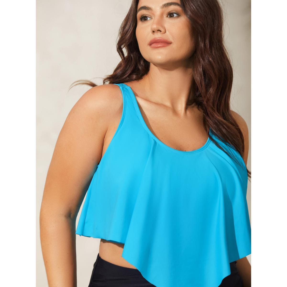 Plus Size Lotus Leaf Design Flowy Swim Top Women's Swimwear Arctic Beach Ruffles High stretch Bodycon U-neck Curve Swim Tops BloomChic 14-16/1X Product Image