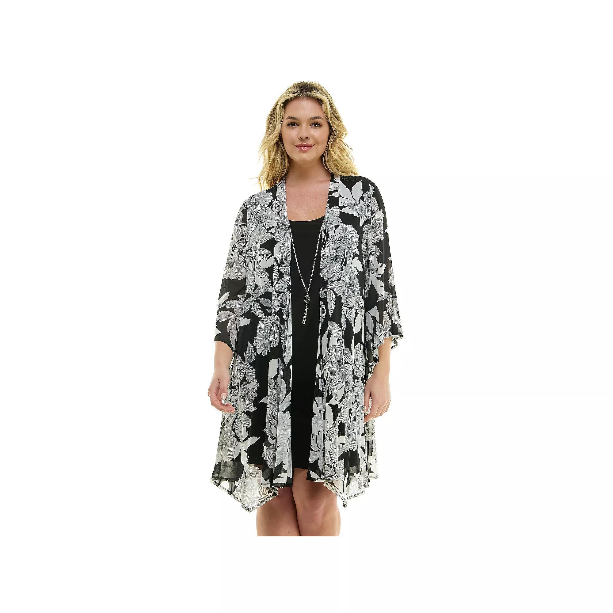 Plus Size Luxology Ruffle Cardigan Dress, Women's, Size: 3XL, Black Ivory Product Image
