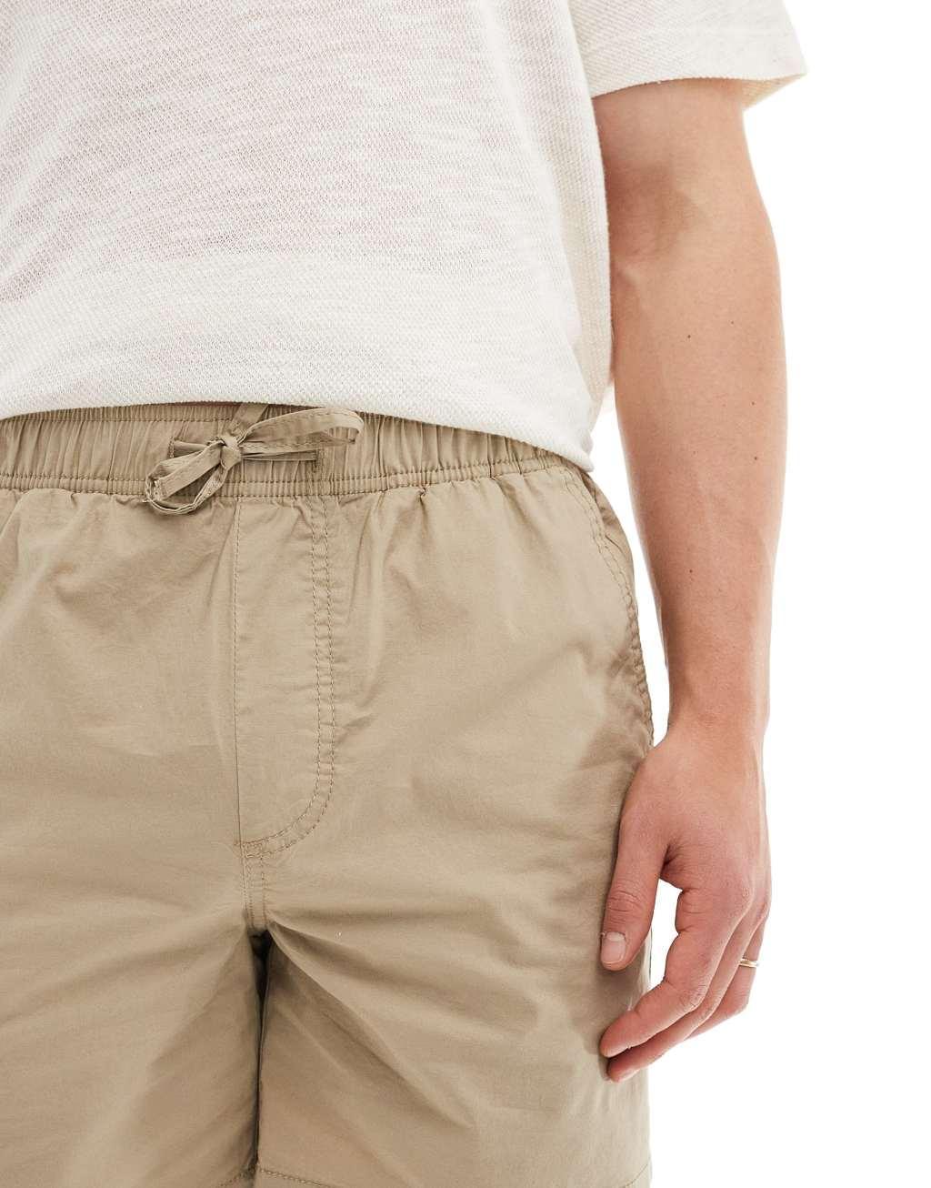 Jack & Jones chino shorts with drawstring waist shorts in beige Product Image