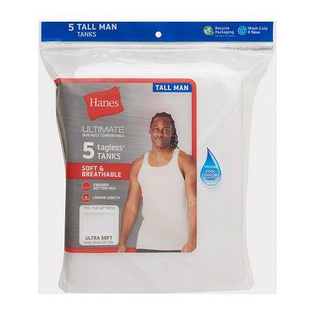 Tall Hanes Ultimate 5-Pack Men's White Cotton Tank Undershirt, Size: Large Tall Product Image