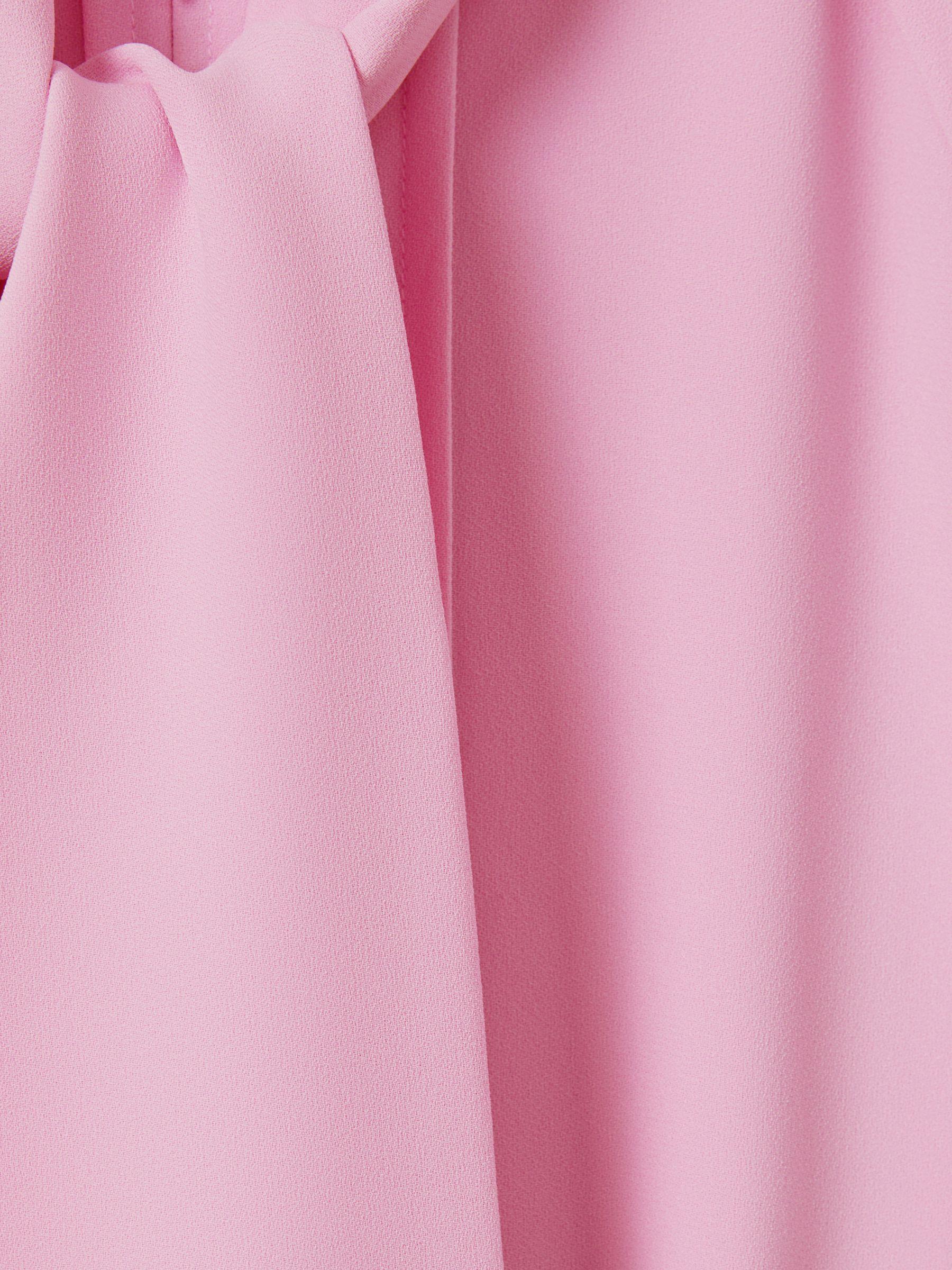 Tie Neck Zip Front Midi Dress in Pink Product Image
