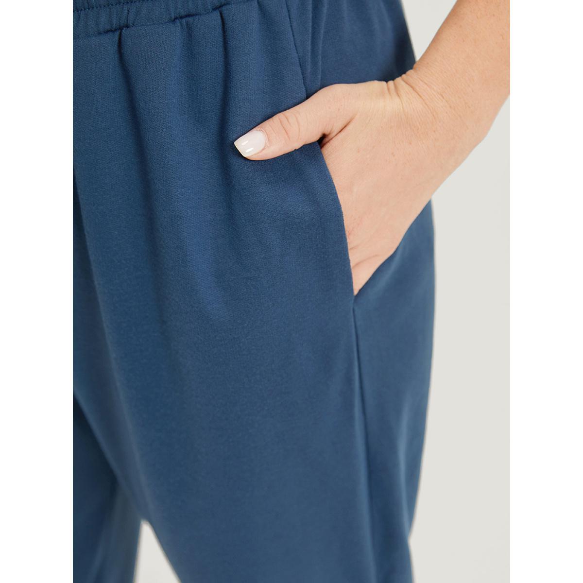 Solid Pocket Drawstring Hem Elastic Waist Sweatpants Aegean Plus Size Women Casual Dailywear Plain 14-16/1X Bloomchic Product Image