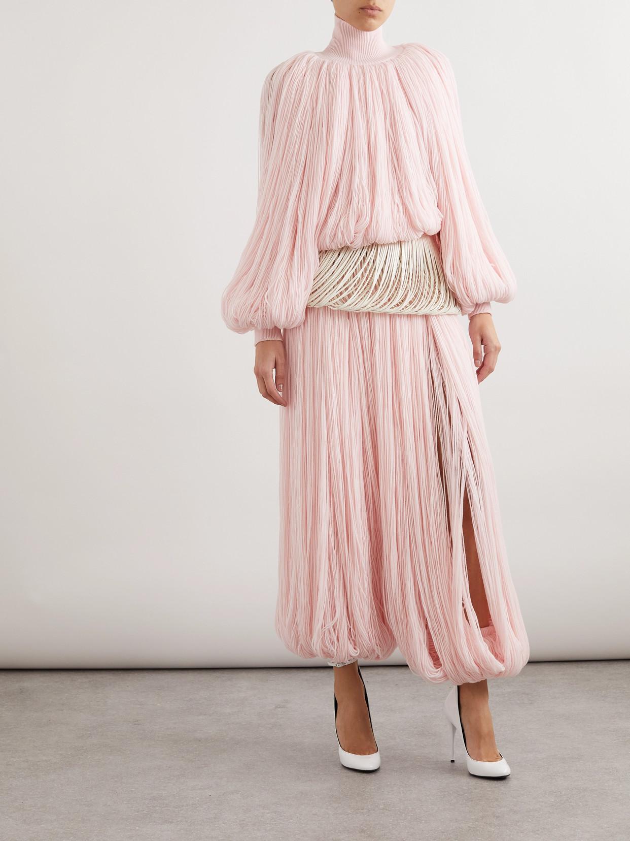 ALAÏA Turtleneck Fringed Wool-blend Top In Pink Product Image