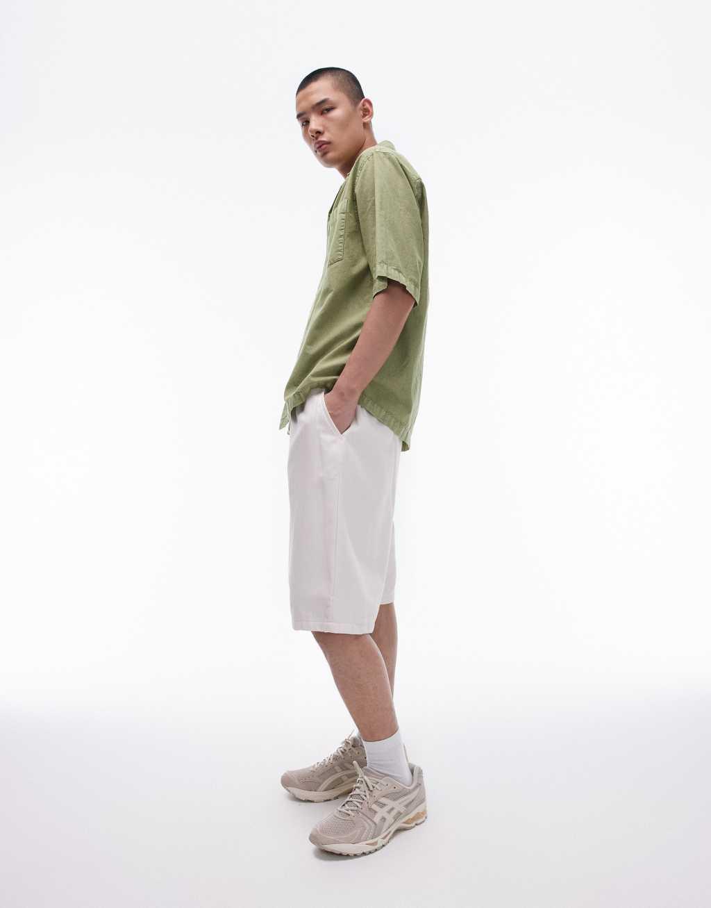 Topman short sleeve relaxed washed shirt in khaki Product Image
