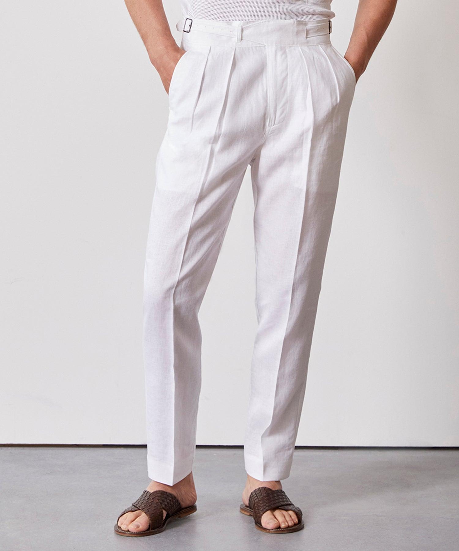 Irish Linen Gurkha Trouser in White Product Image