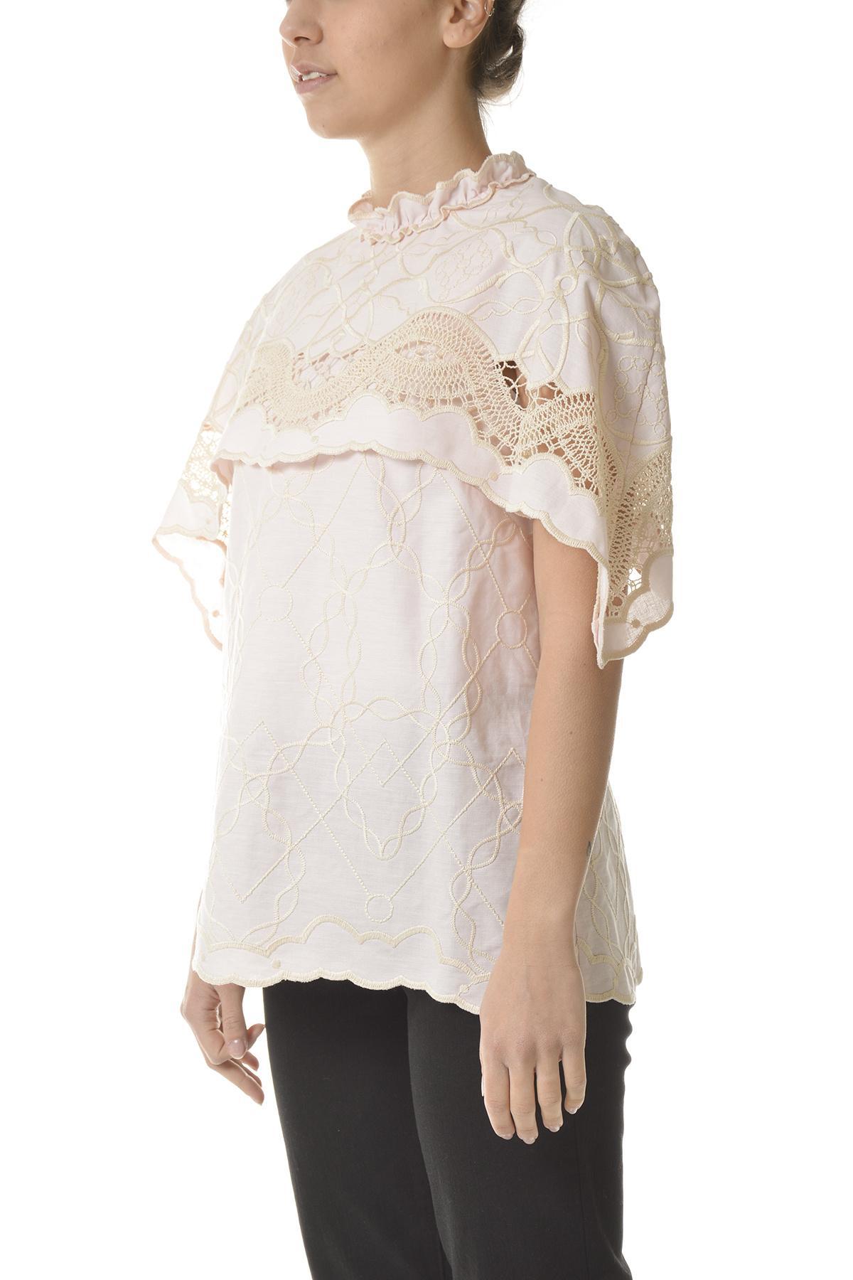 ALBERTA FERRETTI Embroidered Short-sleeve Blouse In Nude Product Image