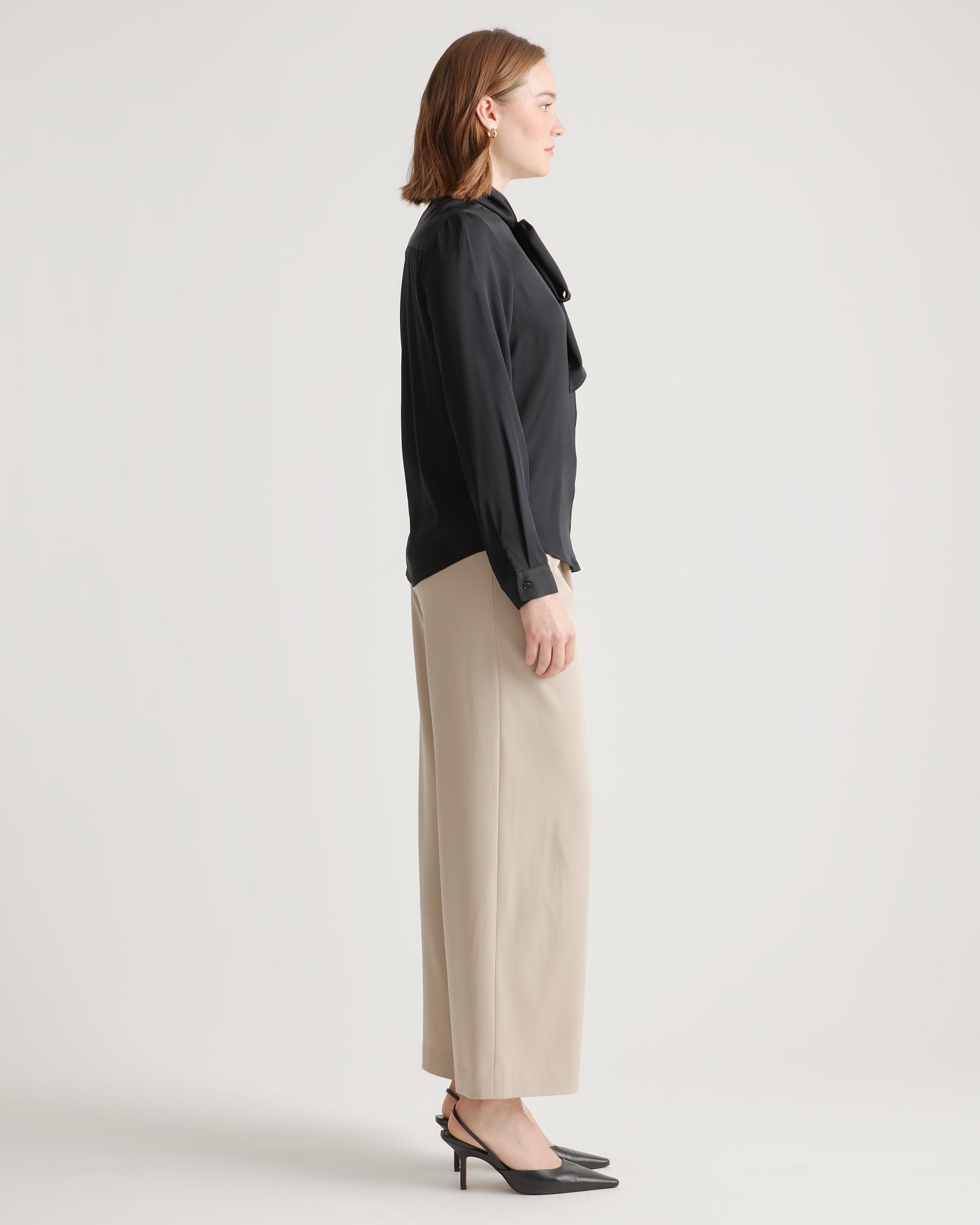 Quince | Women's Washable Stretch Silk Tie Neck Blouse Product Image