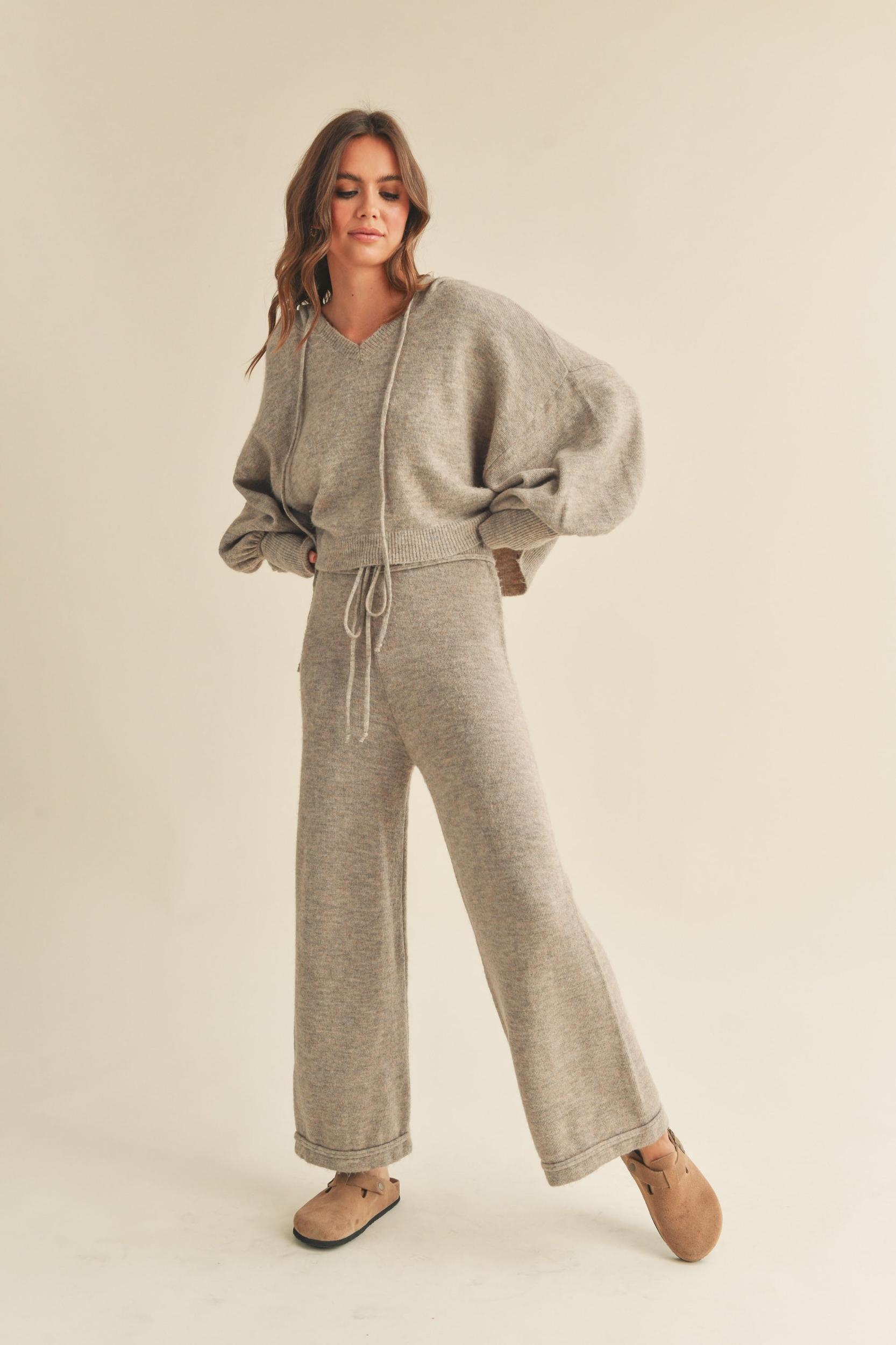 Balloon Sleeve Knit Hoodie Sweater Product Image