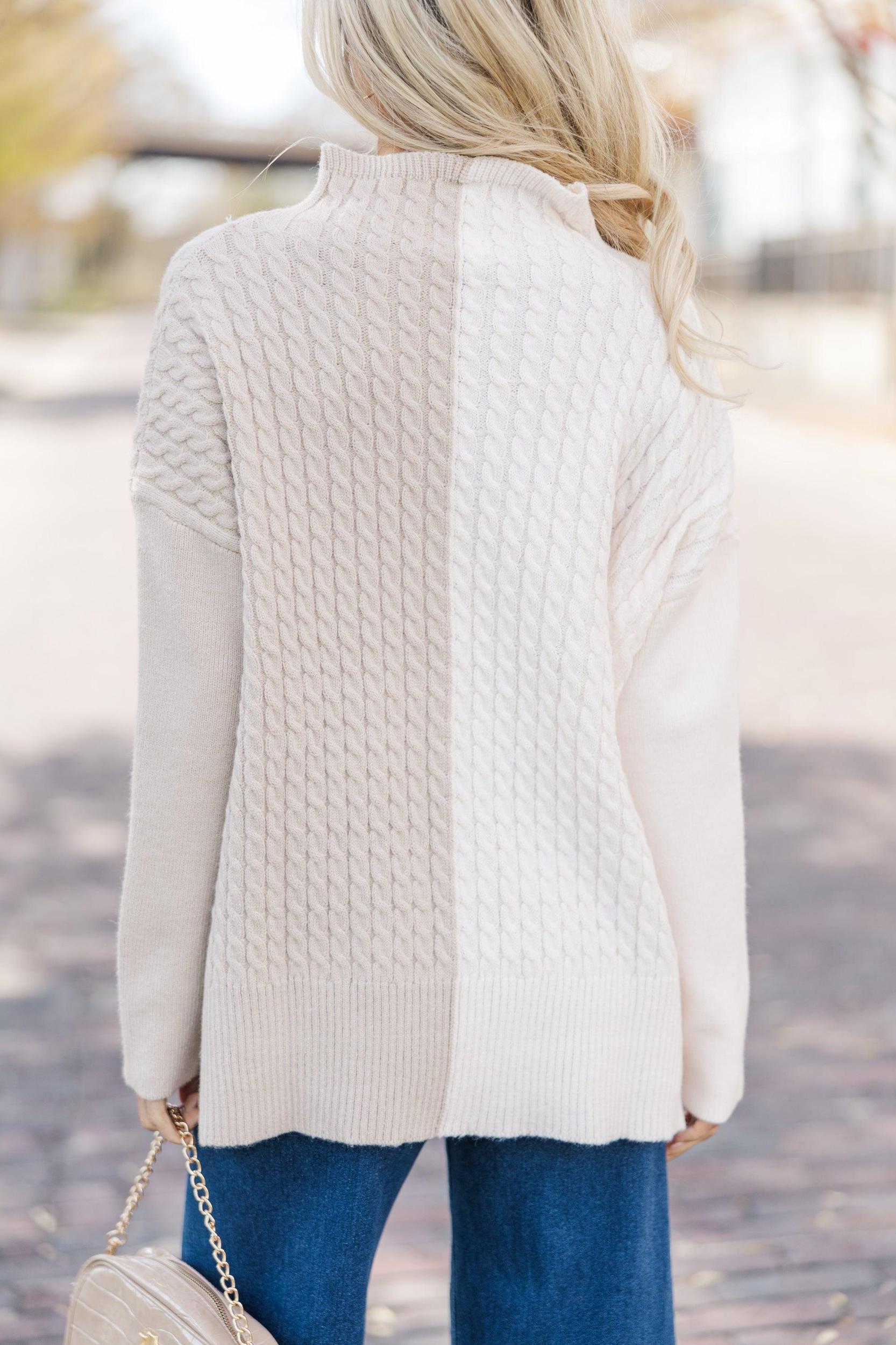 All In A Moment Oatmeal Brown Colorblock Sweater Female Product Image