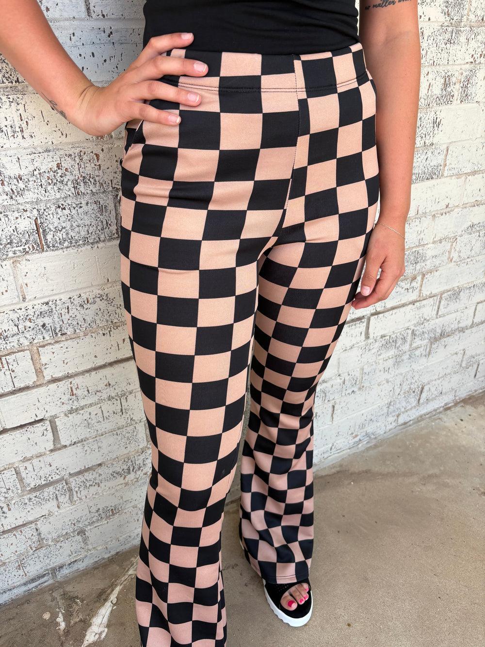 Black & Mocha Checkered Trouser Pants Product Image