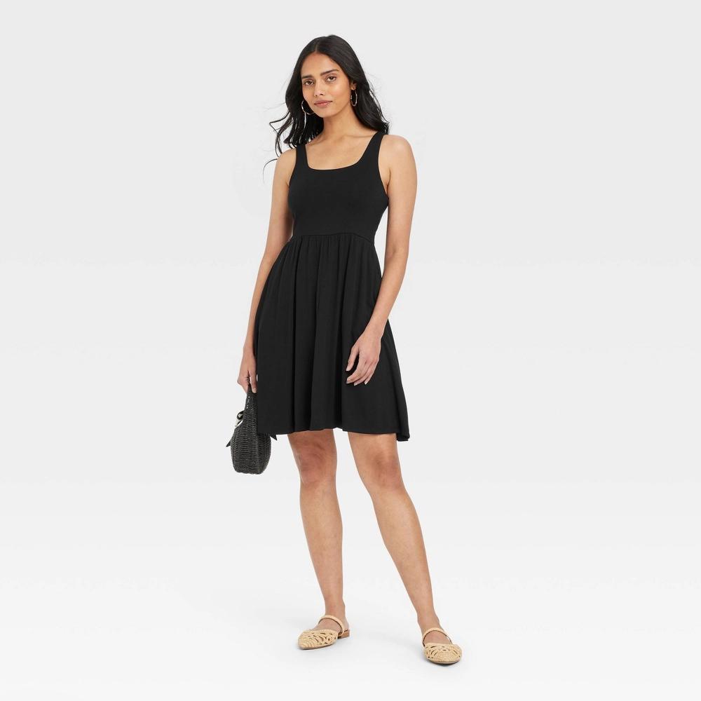 Women's Knit Mini Ballet Dress - A New Day™ Black XS: Rayon Spandex Blend, Squareneck, Side Pocket Product Image