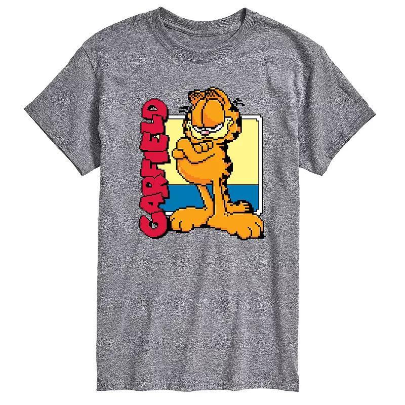 Mens Garfield Pixel Square Graphic Tee Grey Gray Product Image