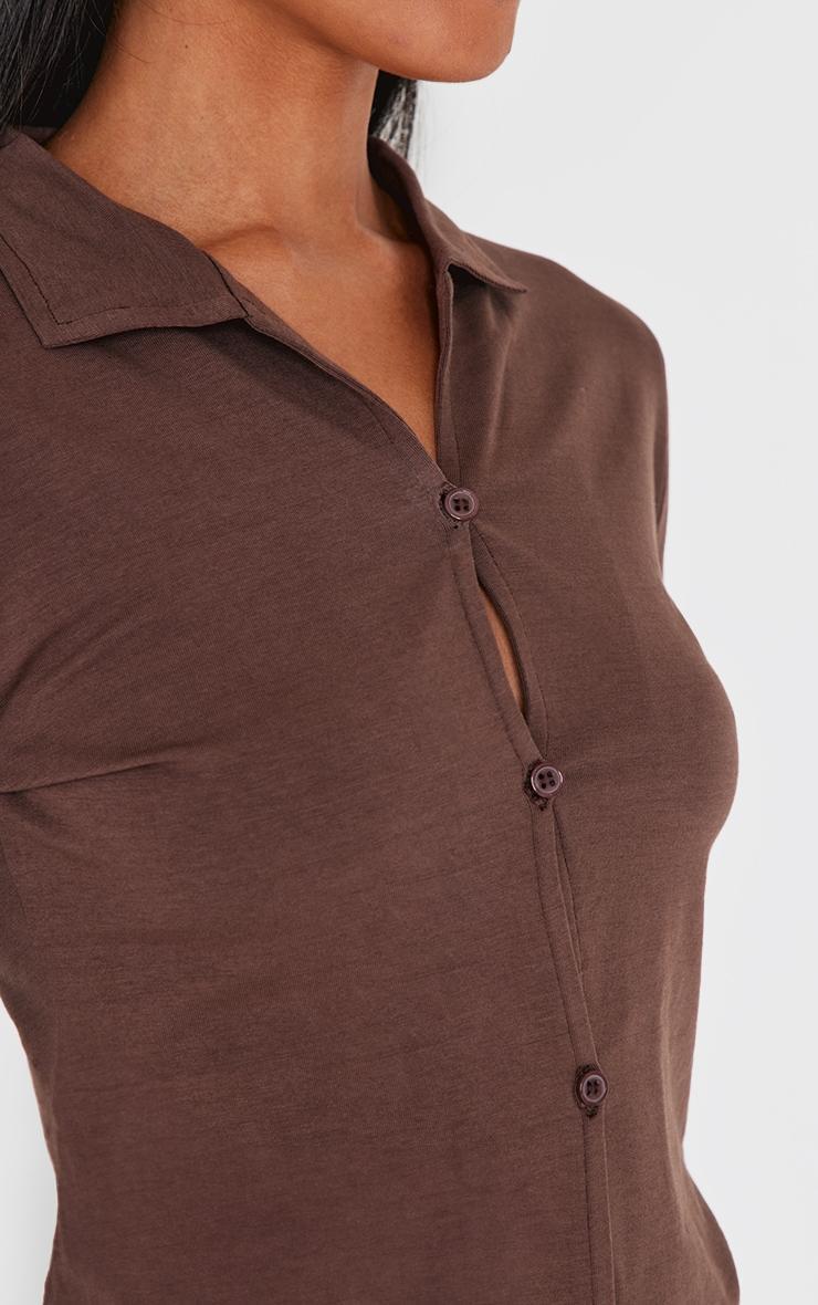  Chocolate Button Up Jersey Fitted Top Product Image