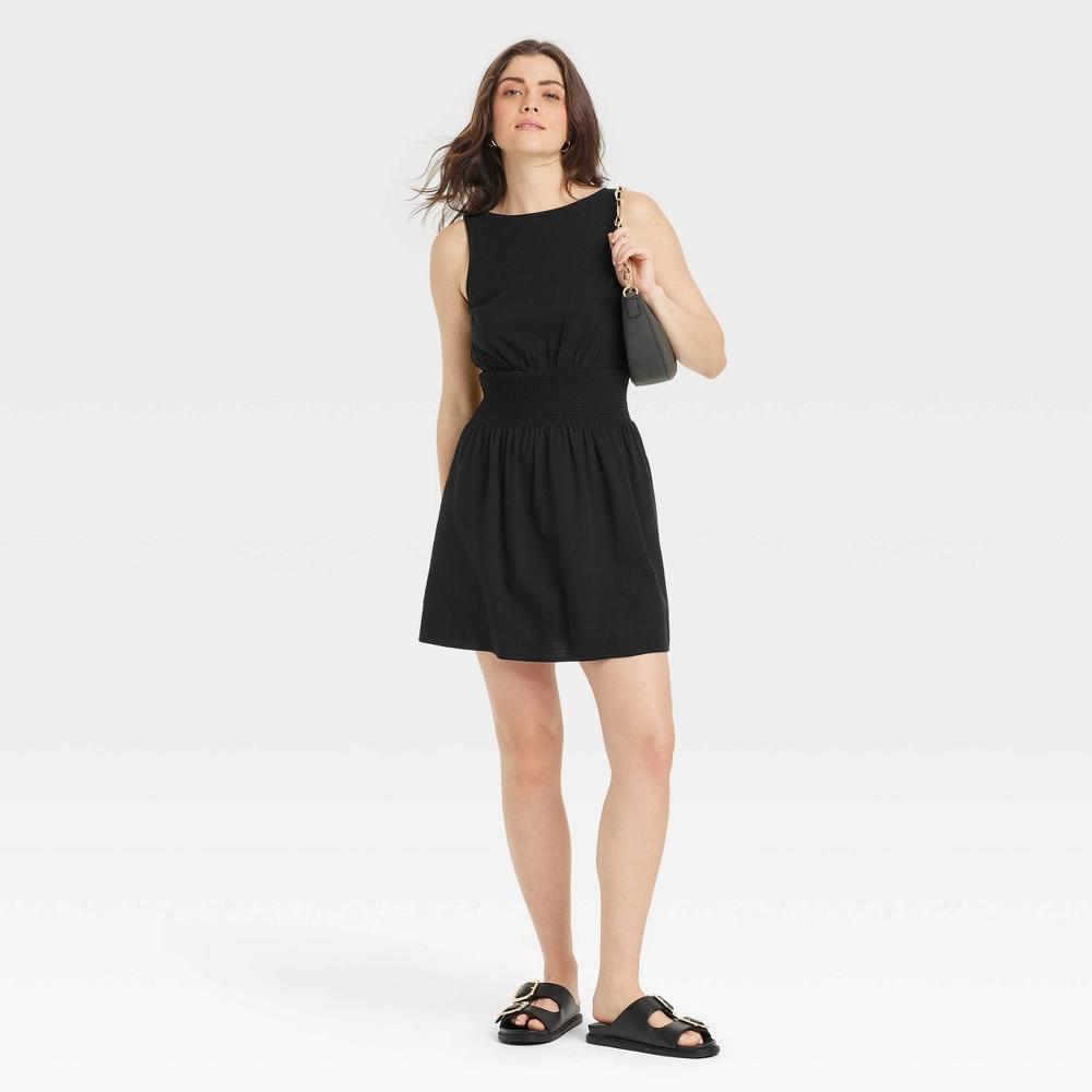 Womens Linen Mini Sundress - Universal Thread Black M Product Image