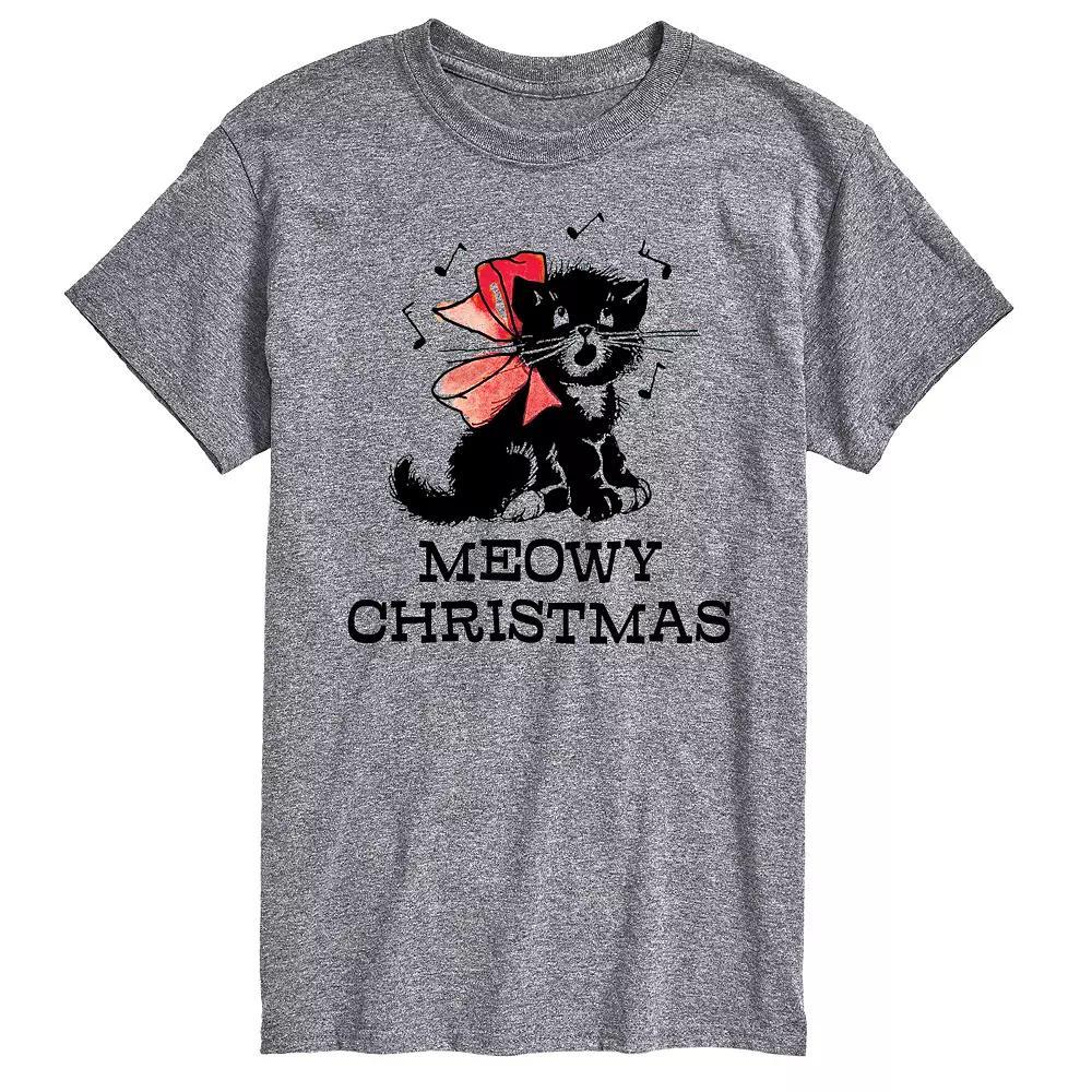 Men's Vintage Meowy Christmas Graphic Tee, Size: Small, Gray Product Image