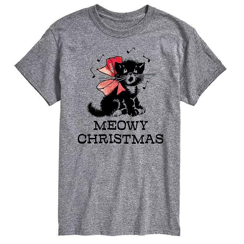 Men's Vintage Meowy Christmas Graphic Tee, Size: Small, Gray Product Image
