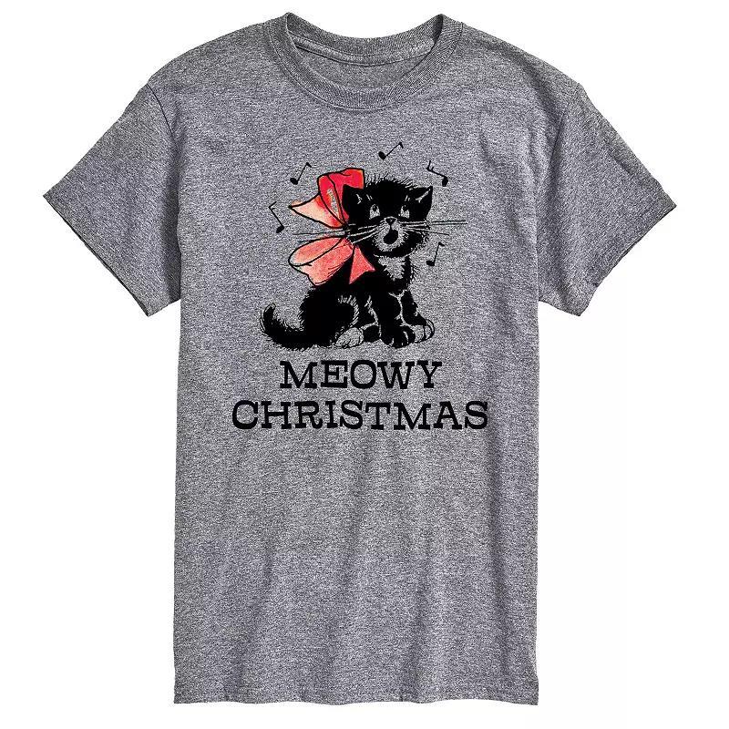 Men's Vintage Meowy Christmas Graphic Tee, Size: Small, Gray Product Image