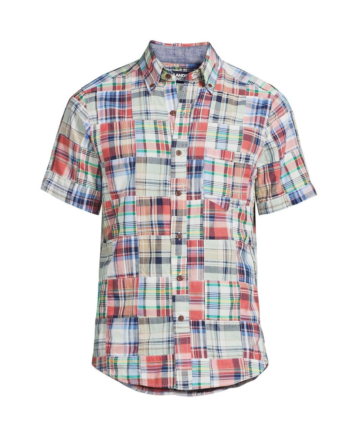 Lands End Mens Traditional Fit Short Sleeve Madras Shirt - Baltic teal Product Image