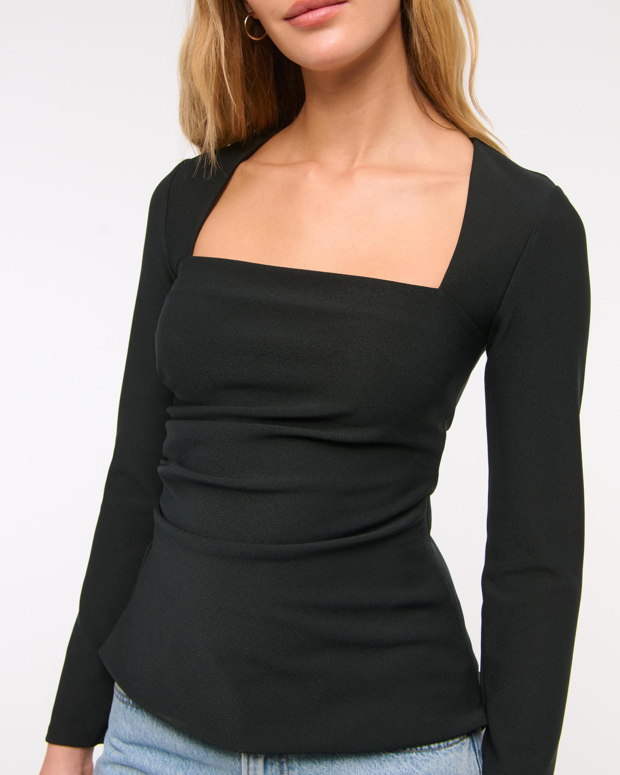 Long-Sleeve Stretch Crepe Portrait Top Product Image