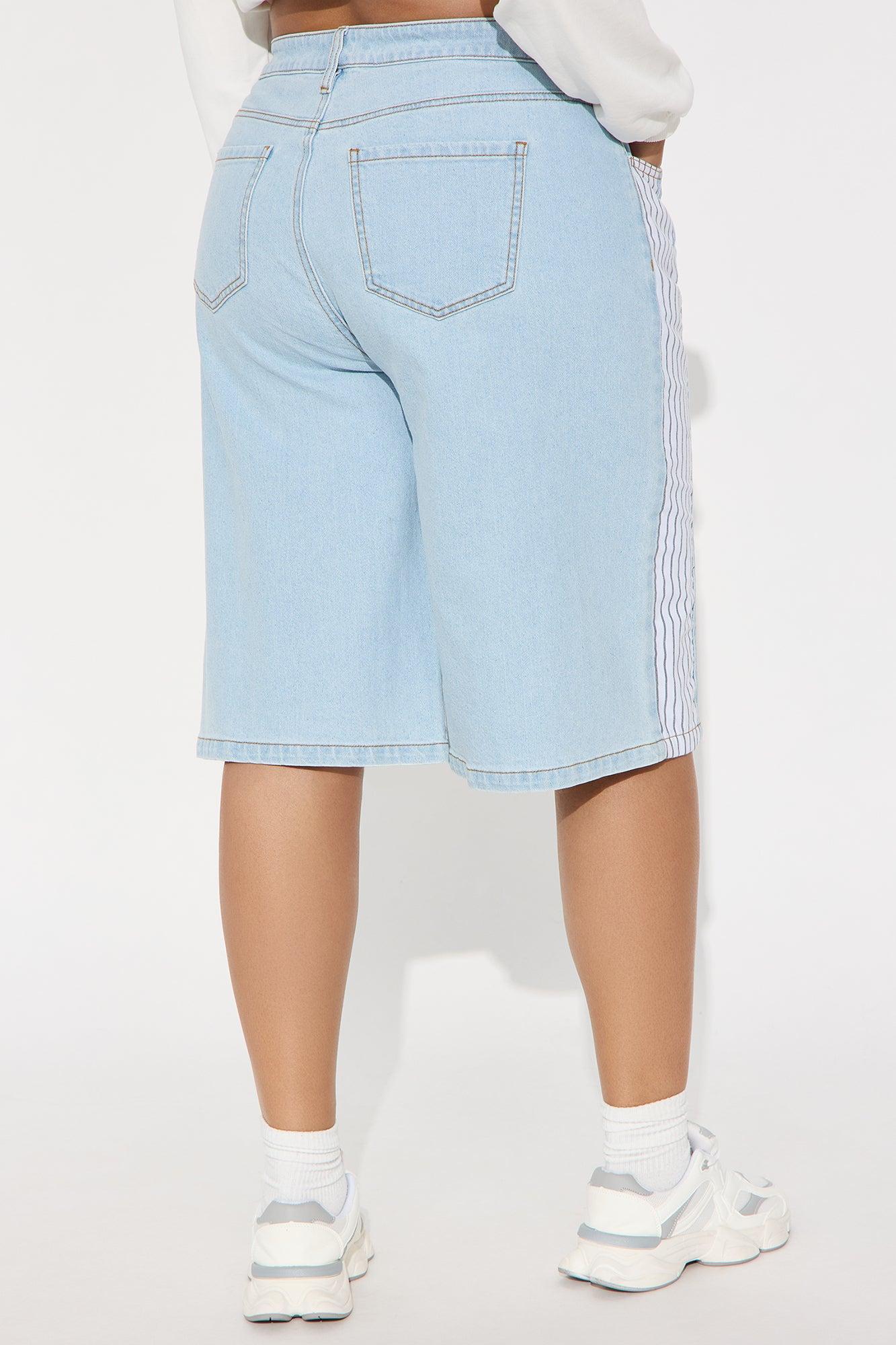 Xandi Non Stretch Stripe Denim Jorts - Light Wash Product Image