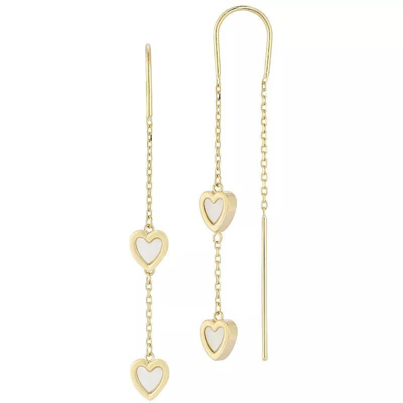 LUMINOR GOLD 14k Gold Mother of Pearl Heart Threader Earrings, Womens Product Image