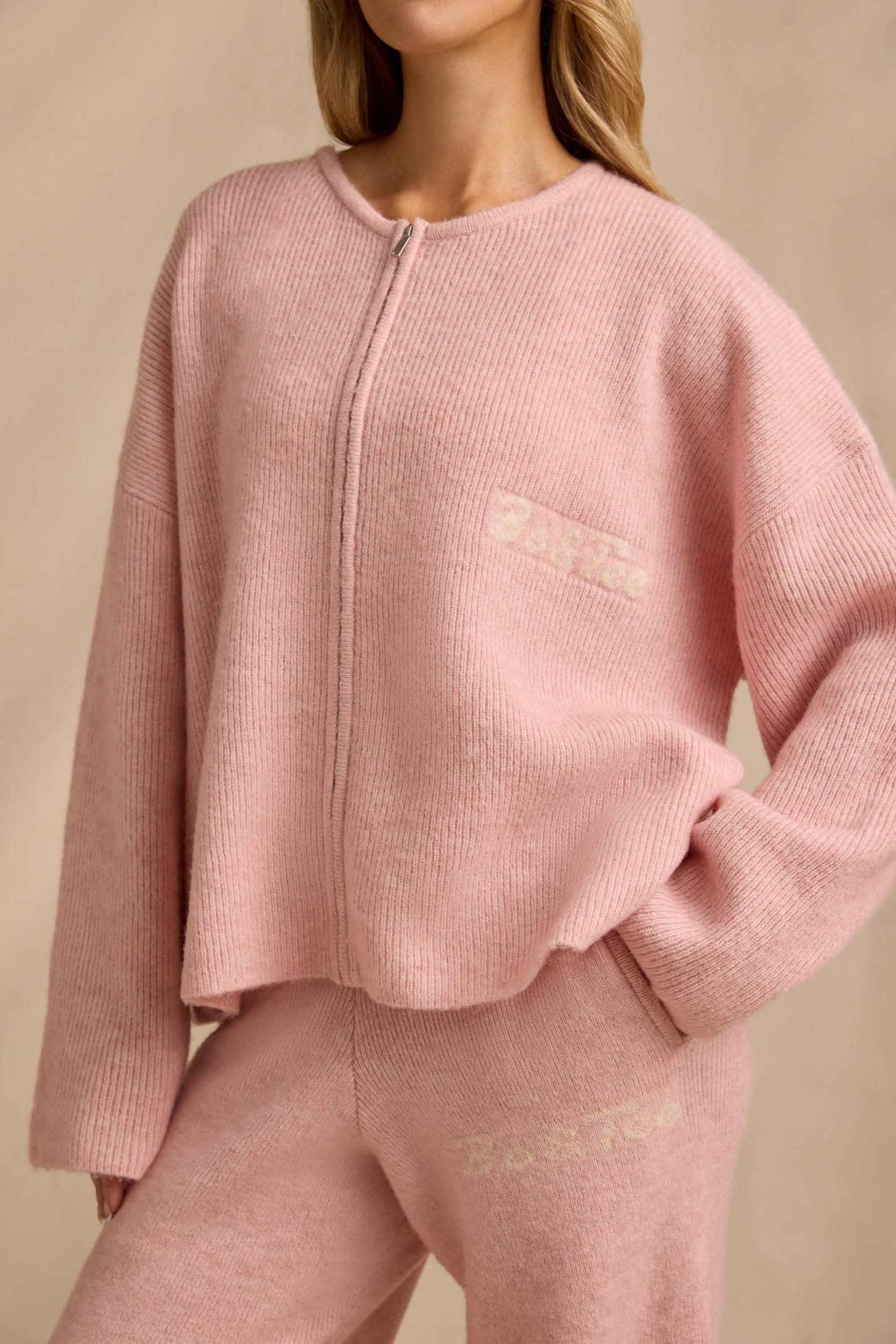 Oversized Zip-Up Cardigan in Blush Pink Product Image