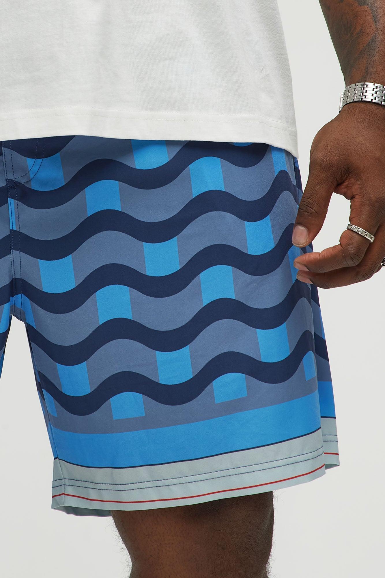 Sculpted Waves Printed Swim Classic Trunk - Blue Product Image