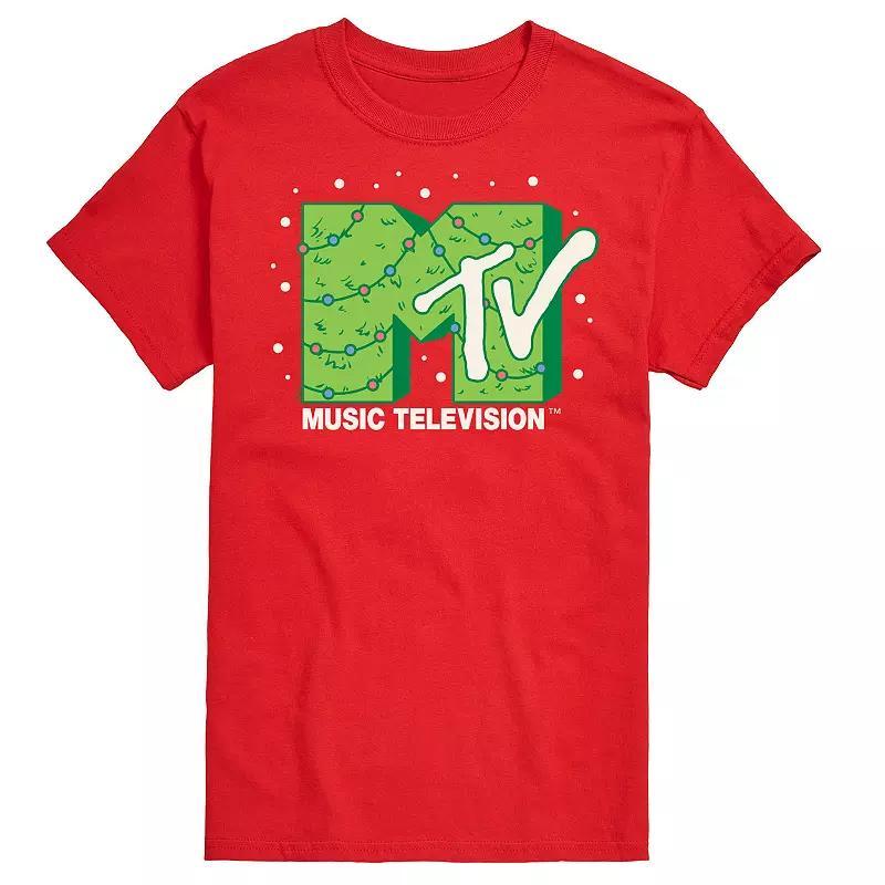 Mens MTV Christmas Tree Logo Graphic Tee Grey Blue Product Image
