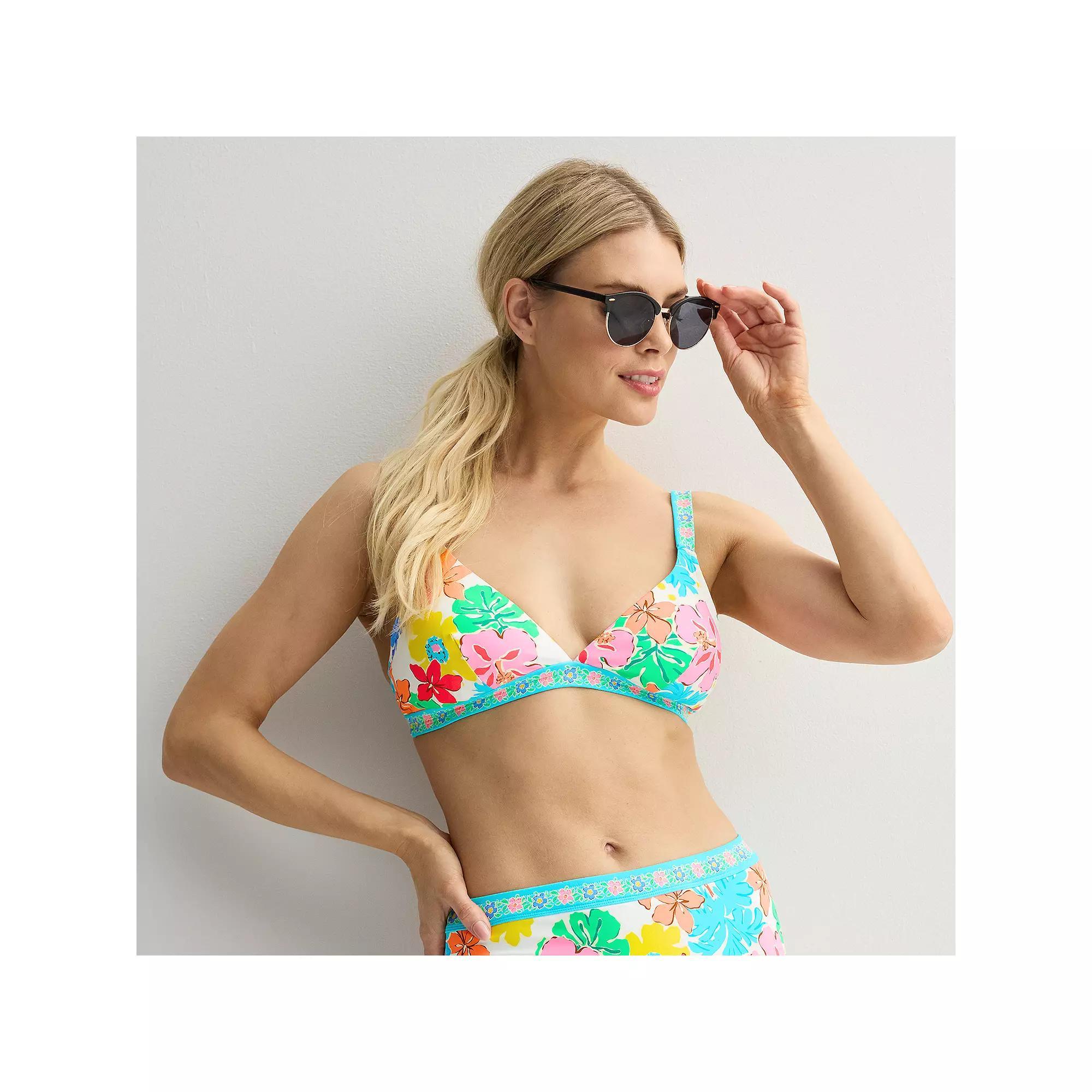 Women's Freshwater Floral Banded Bralette Swim Top, Size: Large, Blue Escape Product Image