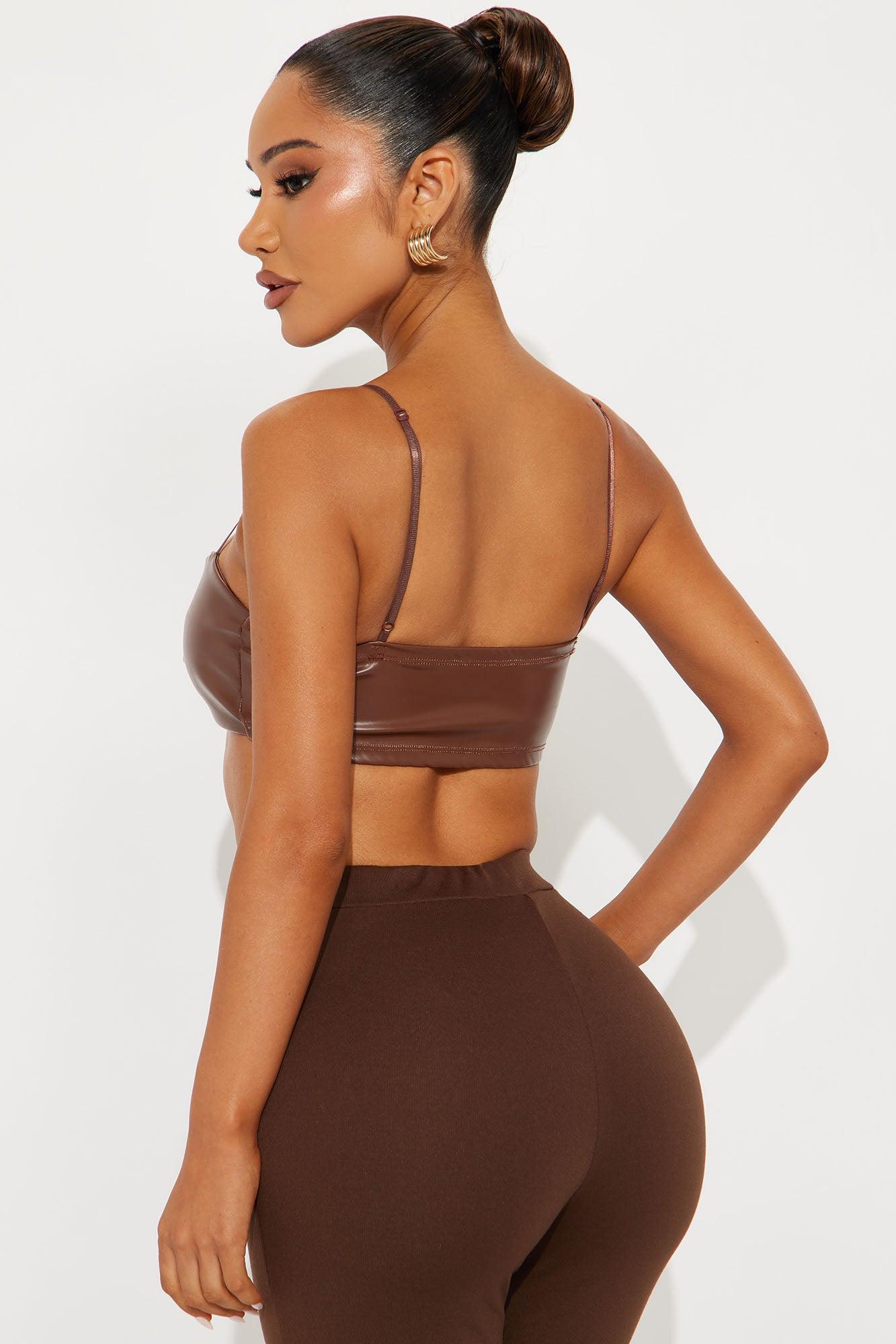 Albany Faux Leather Cropped Bra Top - Brown Female Product Image