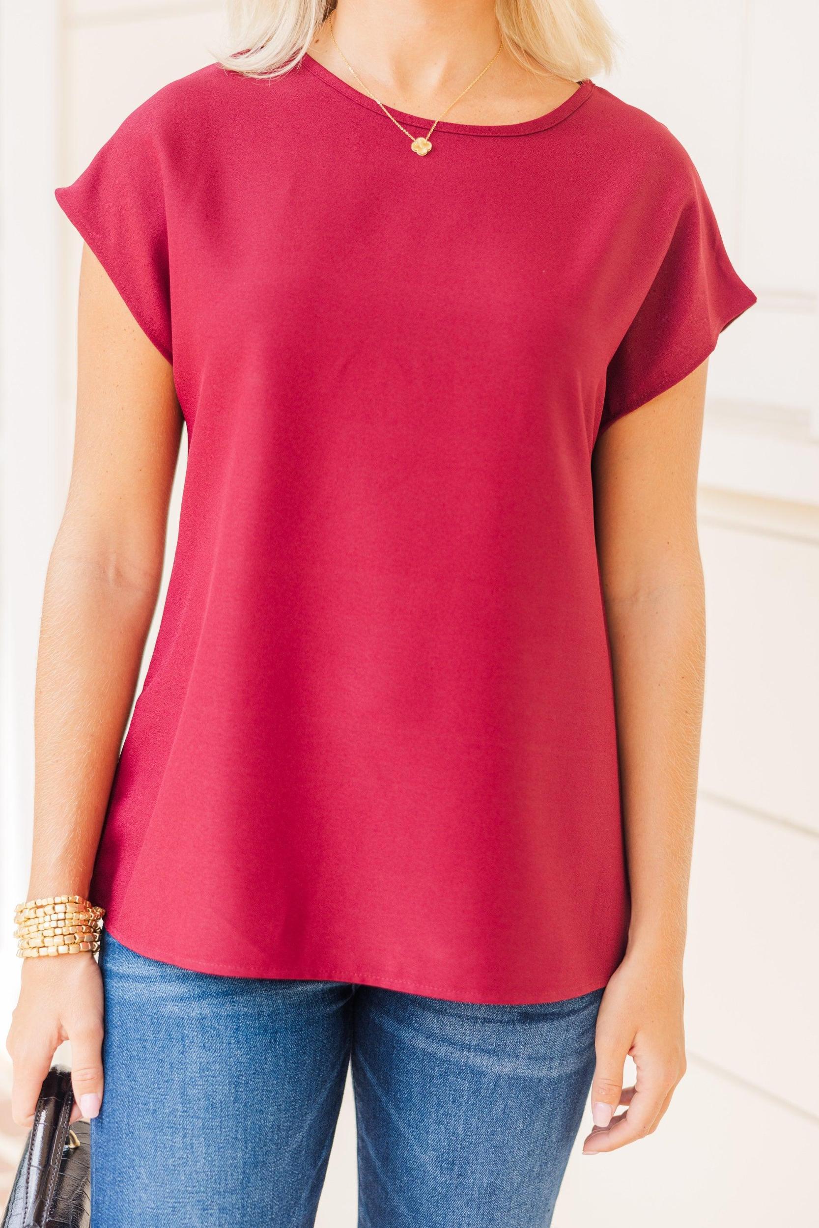 Hello Beautiful Marsala Red Cap Sleeve Top Female Product Image