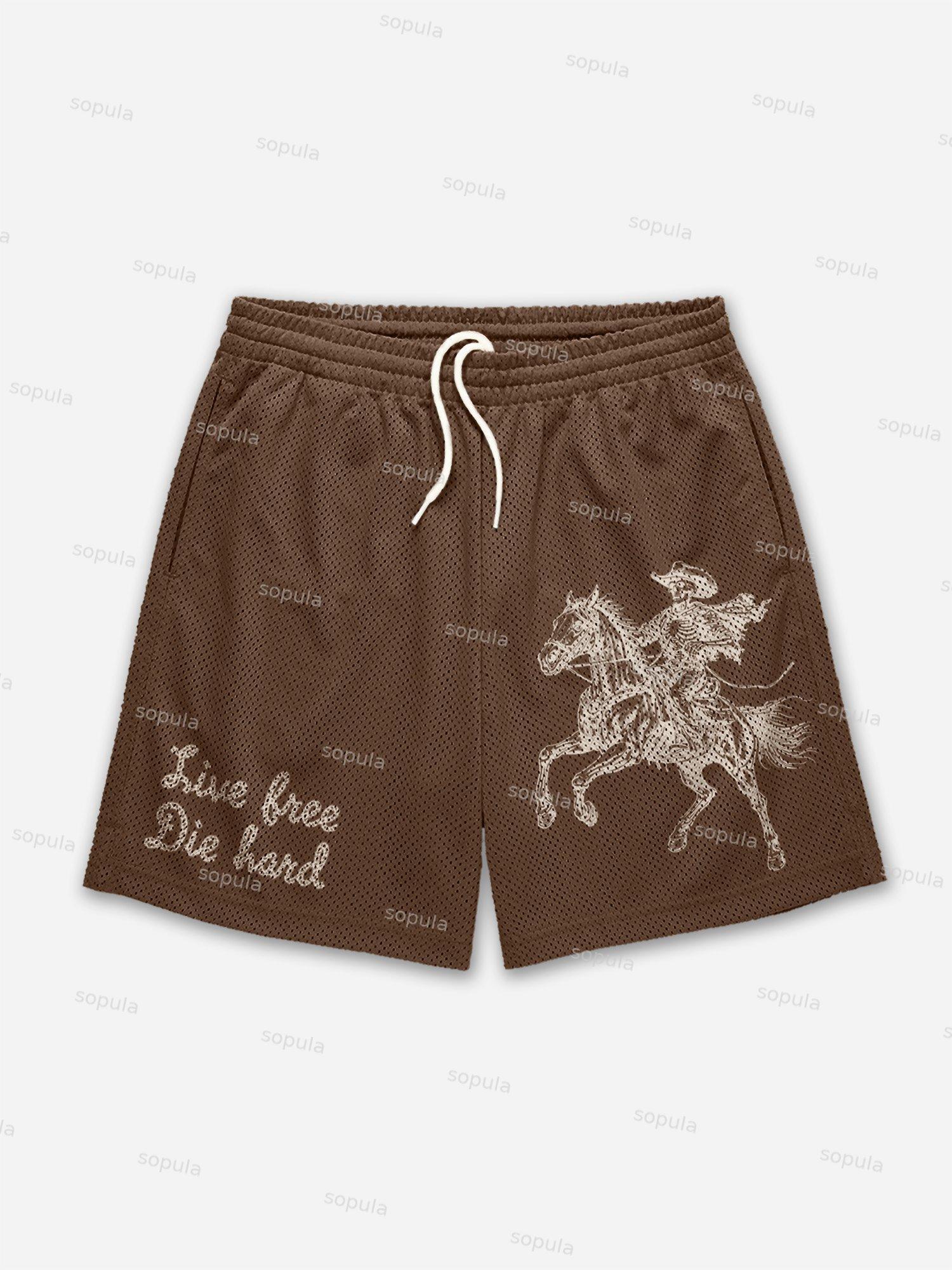 Live Free, Die Hard Western Cowboy Graphic Mesh Shorts Product Image