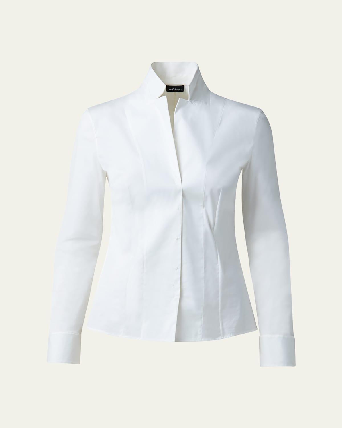 Long-Sleeve Notched-Collar Poplin Blouse Product Image