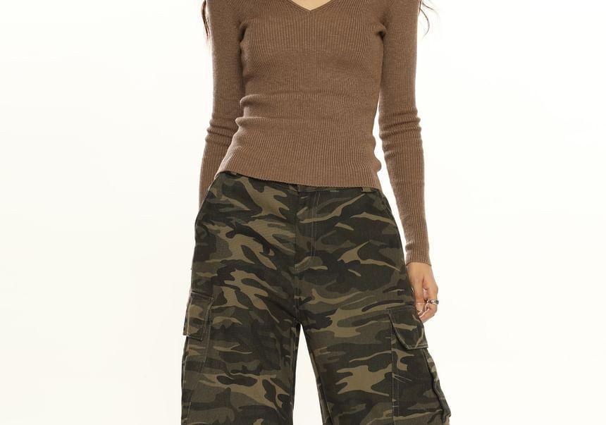 High Rise Camouflage Wide Leg Pants Product Image
