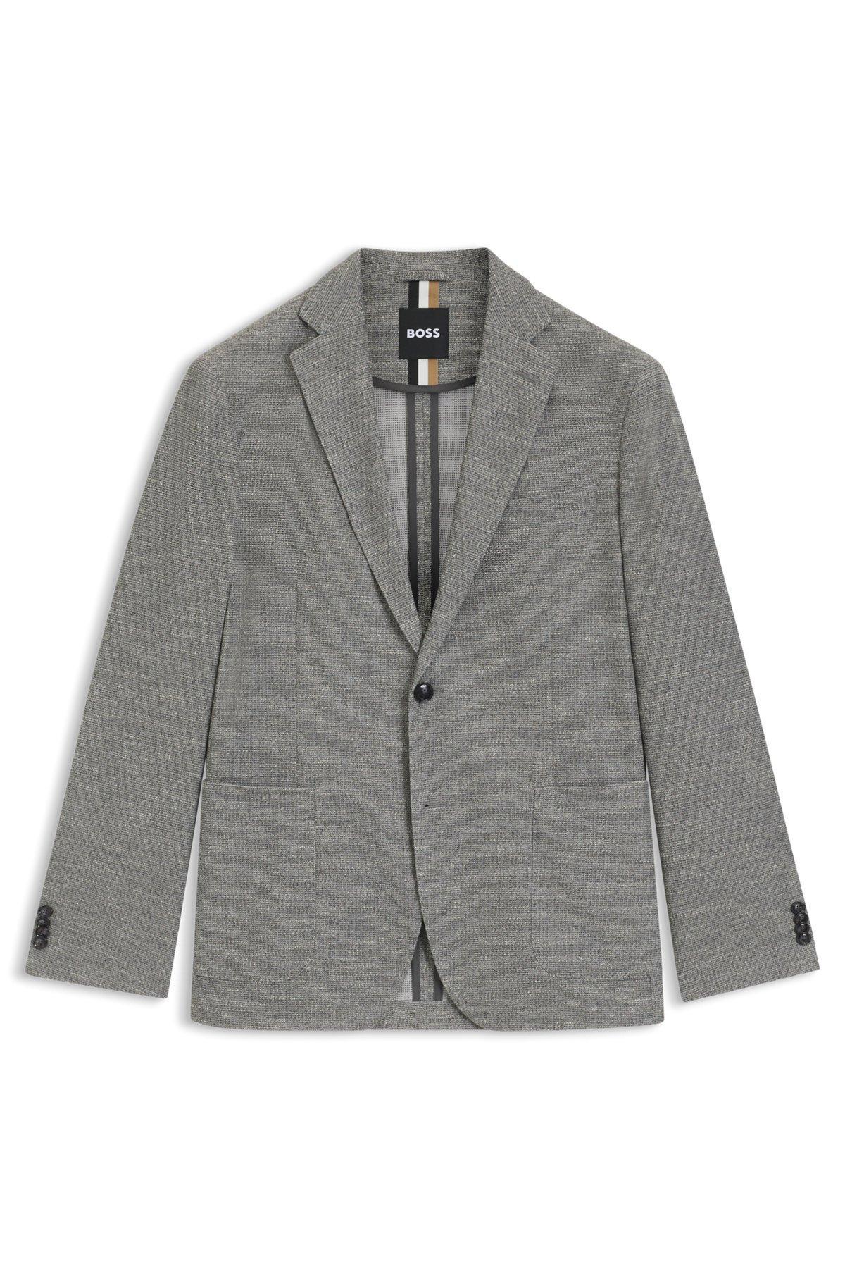 BOSS - Slim-fit suit jacket in micro-patterned stretch fabric - Grey Product Image